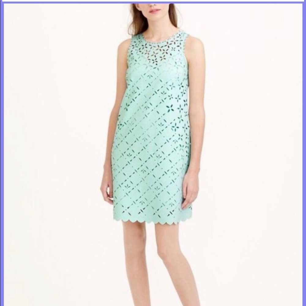 J Crew Mint Green Scalloped Laser Cut Floral Dress